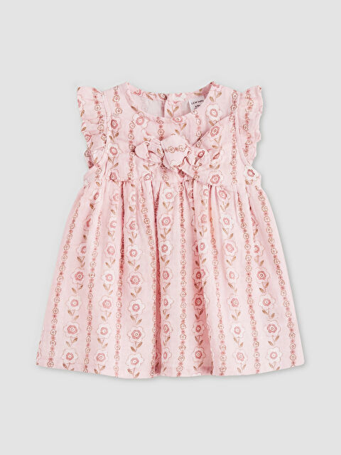 LCW baby Çiçek Desenli Fırfırlı Kız Bebek Müslin Elbise