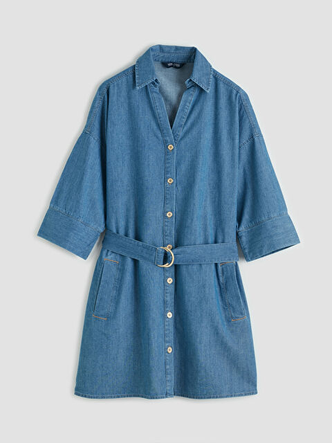 LCW Vision Kuşaklı Jean Gömlek Elbise - S6HT53Z8-507