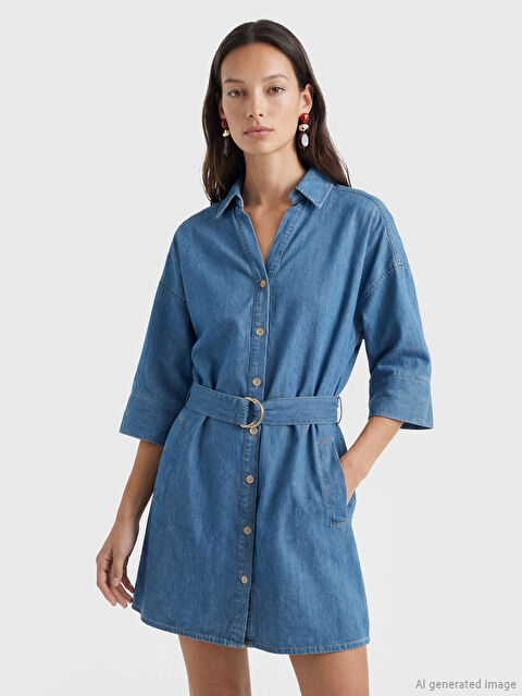 LCW Vision Kuşaklı Jean Gömlek Elbise - S6HT53Z8-507