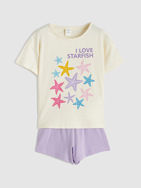 LCW ECO Yıldız Kız Çocuk Penye Tişört ve Şort - S6HU01Z1-KYB