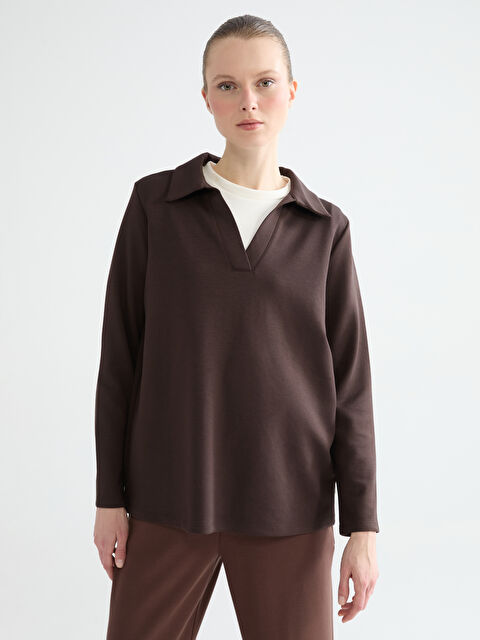 LCW Comfort Polo Yaka Kadın Sweatshirt - S6I003Z8-HMK