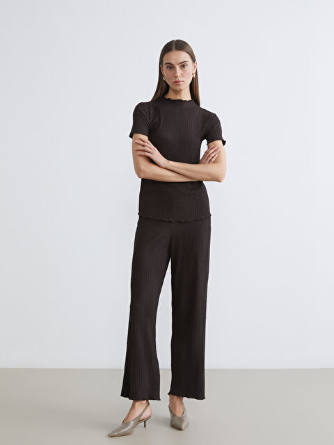 LCW Comfort Beli Lastikli Dokulu Geniş Paça Kadın Pantolon - S6I007Z8-HMK