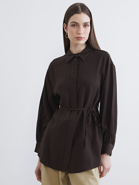 LCW Modest Beli Kuşaklı Dokulu Kadın Gömlek Tunik - S6I043Z8-DJ7