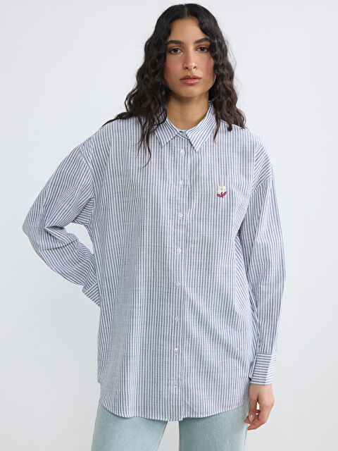 LCW Modest Çizgili Poplin Kadın Gömlek Tunik