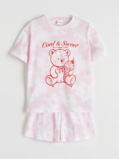 LCW Kids Bisiklet Yaka Baskılı Kız Çocuk Şortlu Pijama Takımı