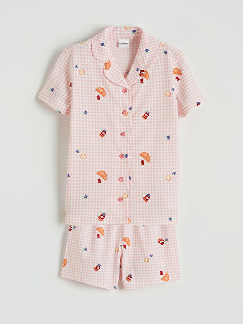 LCW Kids Gömlek Yaka Desenli Kız Çocuk Şortlu Pijama Takımı - S6I061Z4-LRA
