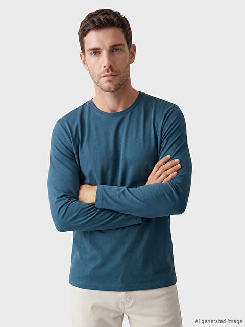 LCWAIKIKI Classic Bisiklet Yaka Uzun Kollu Erkek Tişört - S6I075Z8-PJG