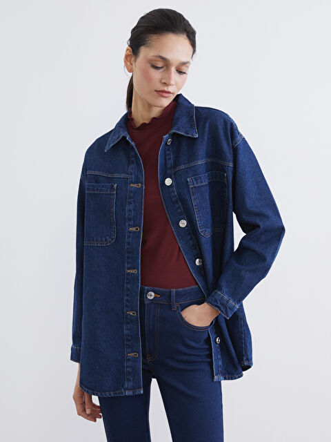 LCW Modest Gömlek Yaka Kadın Jean Ceket - S6I113Z8-309