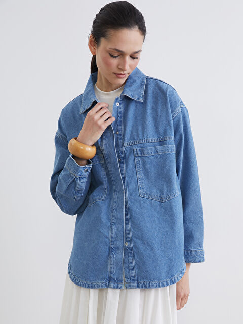 LCW Modest Gömlek Yaka Kadın Jean Ceket - S6I114Z8-507