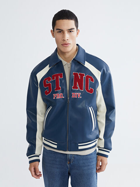 XSIDE Rahat Kalıp Nakışlı Erkek Deri Görünümlü Mont - S6I269Z8-R4L