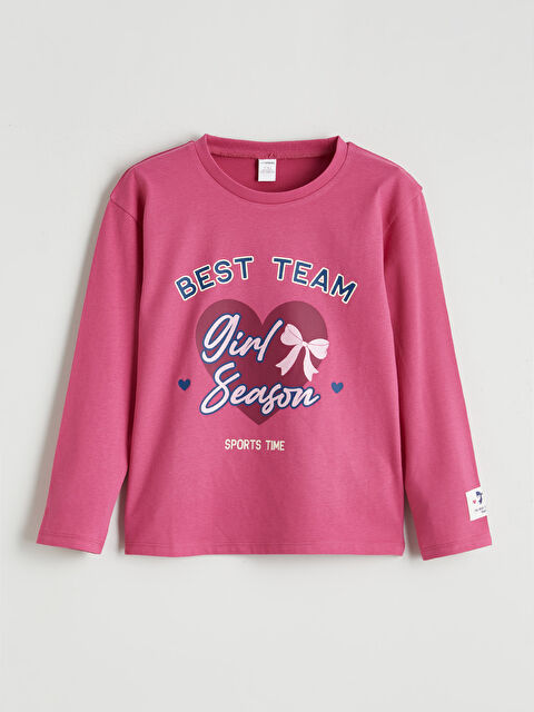LCW Kids Bisiklet Yaka Uzun Kollu Baskılı Kız Çocuk Tişört - S6I304Z1-GRK