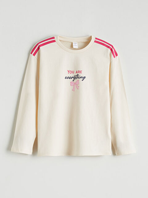 LCW Kids Bisiklet Yaka Uzun Kollu Baskılı Kız Çocuk Tişört - S6I305Z1-FSQ