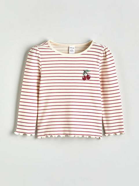 LCW baby Tricou pentru Bebeluși Fete cu Guler Rotund și Model Vărgat - S6I491Z1-LRB