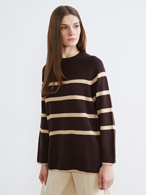 LCW Modest سترة تريكو مخططة بكول مدور نساء - S6I525Z8-LEW