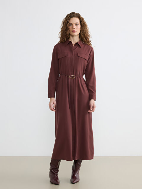 LCWAIKIKI Classic Kemerli Belden Oturtmalı Gömlek Elbise - S6I554Z8-JSE