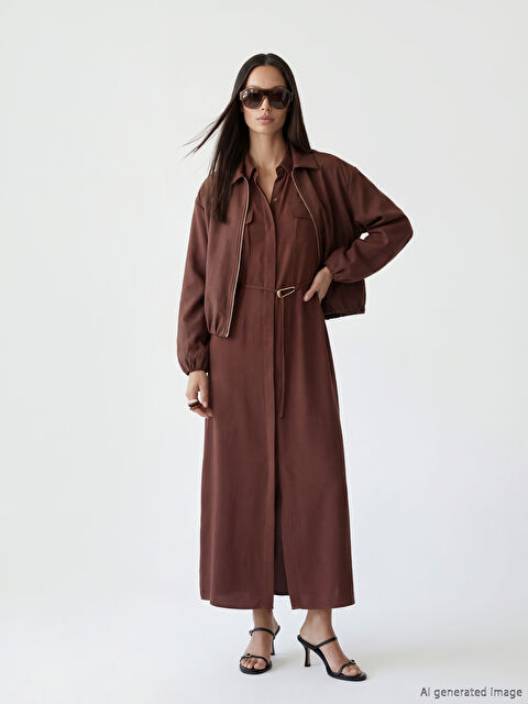 LCW STUDIO Kemerli Belden Oturtmalı Gömlek Elbise - S6I554Z8-JSE