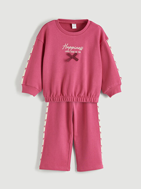 LCW Kids Baskılı Kız Çocuk Sweatshirt ve Pantolon 2'li - S6I578Z1-GRK