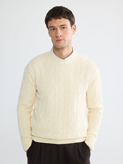 LCW Vision Bisiklet Yaka Saç Örgüsü Desenli Erkek Triko Kazak - S6I607Z8-R9J