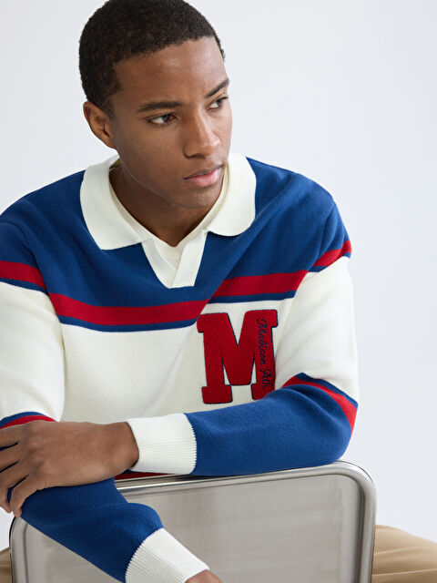 XSIDE Polo Yaka Nakışlı Erkek Triko Kazak - S6I644Z8-LFC