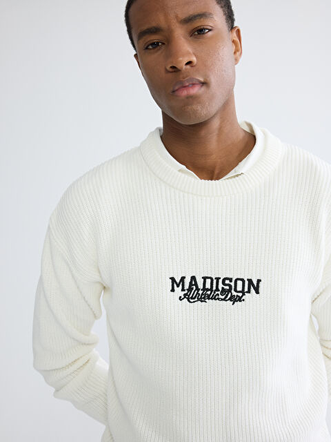 XSIDE Bisiklet Yaka Nakışlı Erkek Triko Kazak - S6I645Z8-FEX