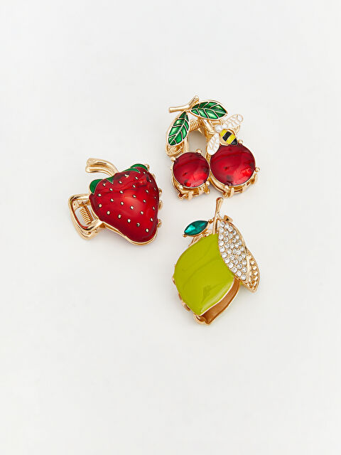 LCW ACCESSORIES Taş Detaylı Çoklu Meyve Figürlü Kadın Mandal Toka Seti 3'lü - S6I692Z8-M0T