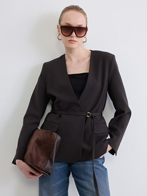 LCWAIKIKI Classic Beli Kemerli Kadın Blazer Ceket - S6I859Z8-D2N