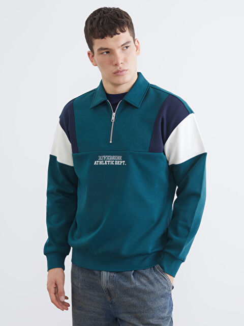 XSIDE Polo Yaka Baskılı Erkek Sweatshirt - S6I870Z8-R4Y