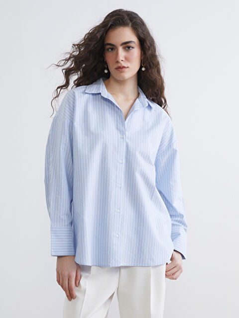 LCW Vision жолақты оксфорд оверсайз әйелдер жейдесі - S6I891Z8-LEN