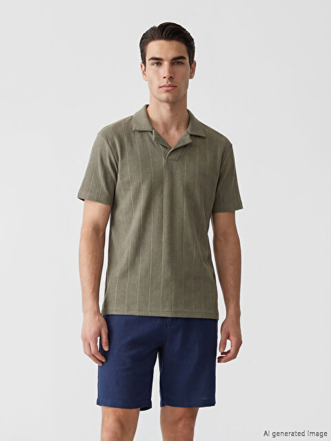 LCW Vision Camp Collar Textured Men's T-Shirt