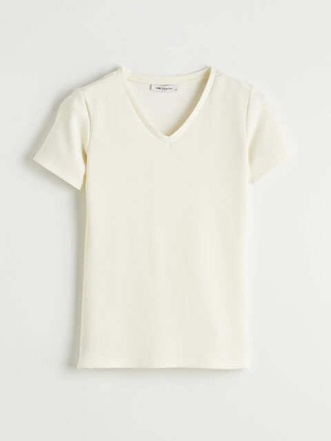 LCW EVERYDAY V Yaka Soft Touch Kadın Tişört	 - S6I981Z8-FEV