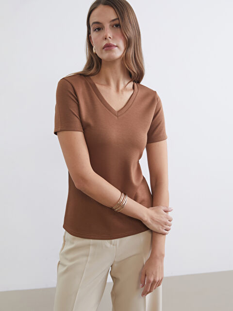 LCWAIKIKI Basic Žena SMEĐA Majica kratkih rukava - S6I981Z8-HBZ