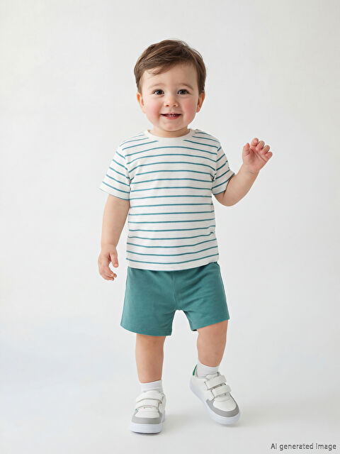 LCW baby Çizgili Erkek Bebek Tişört ve Şort Takım