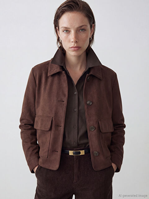 LCW EVERYDAY Gömlek Yaka Kadın Süet Görünümlü Ceket - S6IC14Z8-ZGU