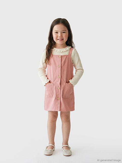LCW Kids Kare Yaka Kız Çocuk Salopet Elbise - S6IC19Z1-GJZ