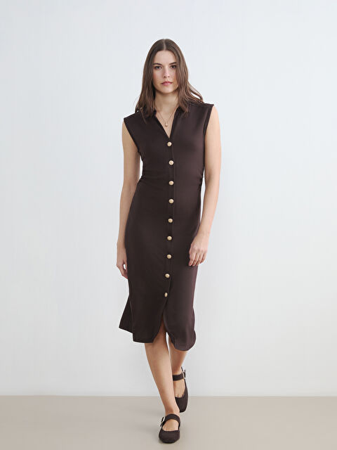 LCW Comfort Gömlek Yaka Büzgülü Elbise - S6ID01Z8-HMK