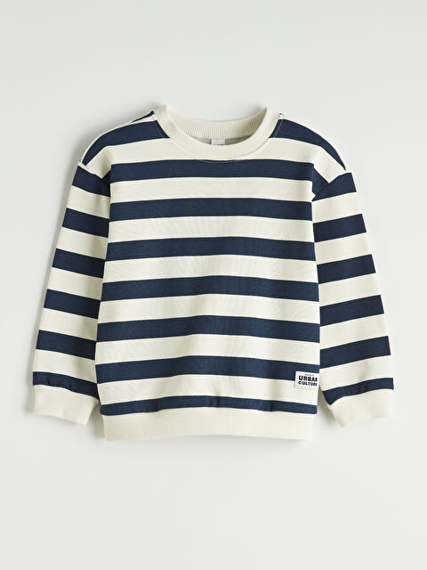 LCW Kids Bisiklet Yaka Çizgili Erkek Çocuk Kalın Sweatshirt - S6ID57Z1-LRV