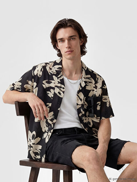 XSIDE Regular Fit Desenli Poplin Erkek Gömlek - S6ID85Z8-ZZW