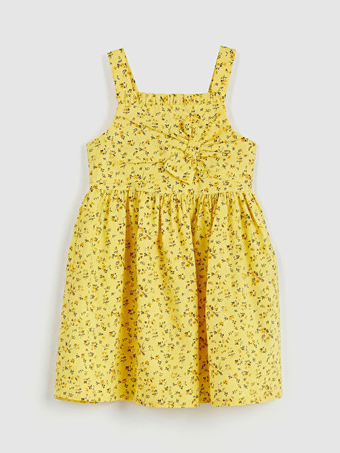 LCW Kids Kare Yaka Çiçekli Fiyonklu Kız Çocuk Elbise - S6IE23Z1-LUG