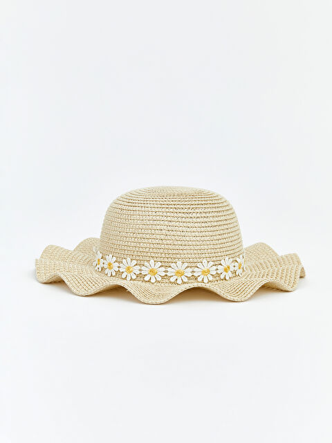 LCW ACCESSORIES Çiçekli Kız Çocuk Hasır Şapka