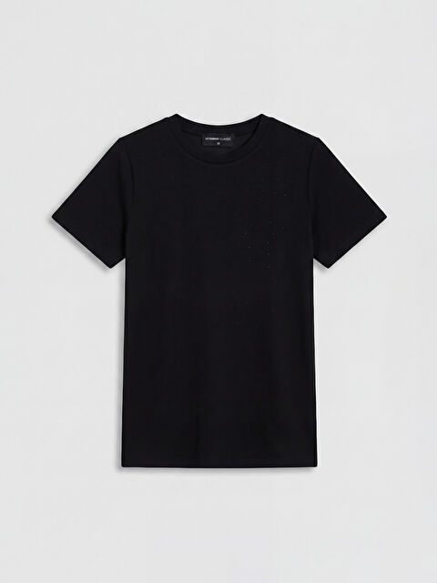 LCWAIKIKI Classic Bisiklet Yaka Taşlı Kadın Tişört