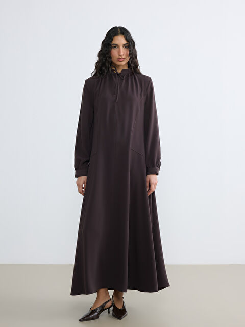 LCW Modest Bağlama Yaka Büzgülü Krep Elbise - S6IE89Z8-ZRR