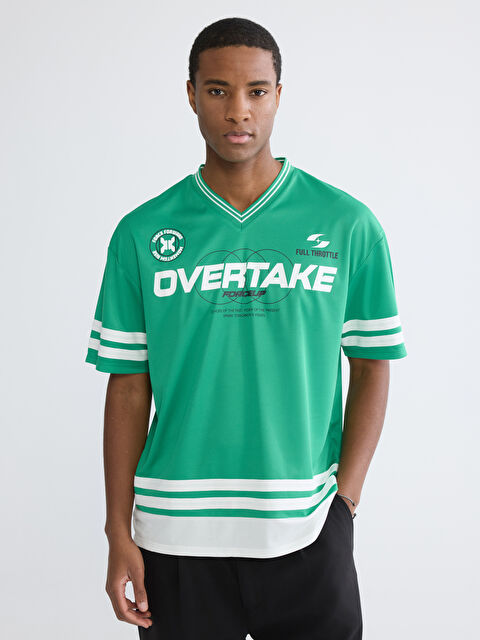 XSIDE V Yaka Baskılı Erkek Tişört - S6IE98Z8-GQ5