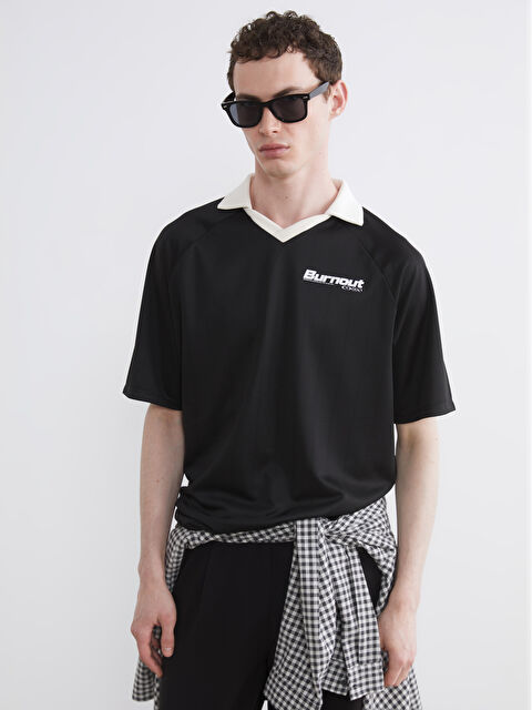 XSIDE Oversize Baskılı Erkek Polo Yaka Tişört - S6IF09Z8-CVL