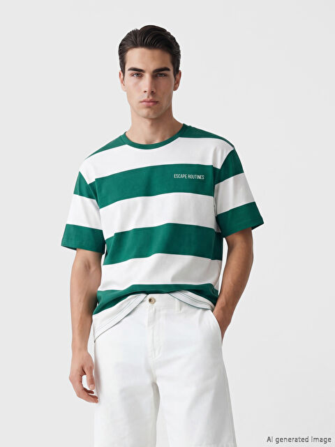 XSIDE Bisiklet Yaka Çizgili Erkek Tişört