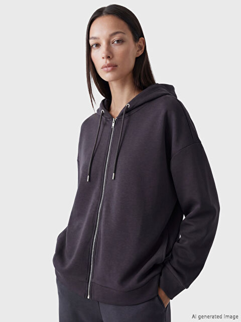 LCW EVERYDAY Kapüşonlu Yaka Kadın Fermuarlı Sweatshirt