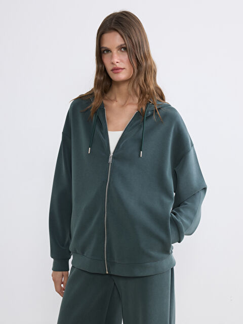 LCW EVERYDAY Kapüşonlu Oversize Kadın Fermuarlı Sweatshirt - S6IG01Z8-HRV