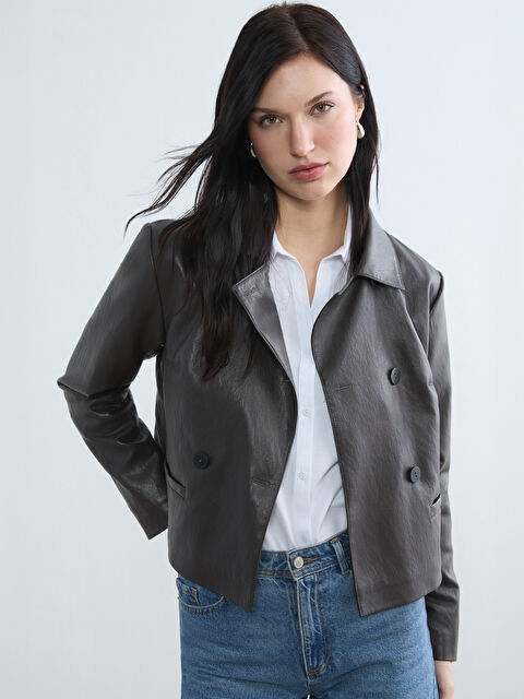 LCW STUDIO Gömlek Yaka Kadın Deri Görünümlü Ceket - S6IG81Z8-1MW