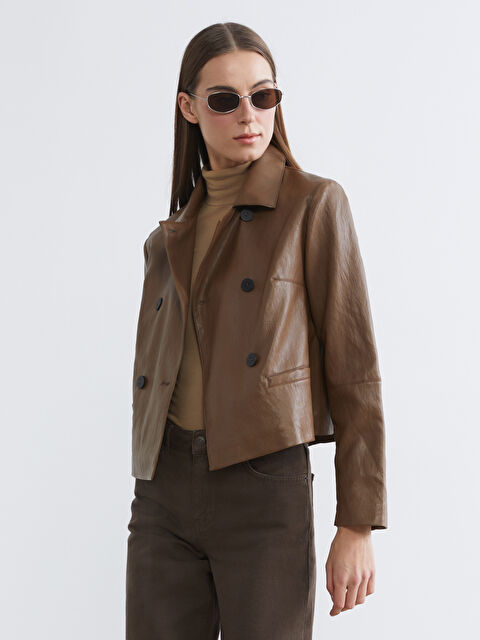 LCW STUDIO Gömlek Yaka Kadın Deri Görünümlü Ceket - S6IG81Z8-JMK
