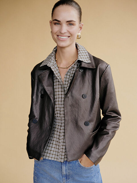 LCW STUDIO Woman BROWN Faux Leather Jacket - S6IG81Z8-KJN