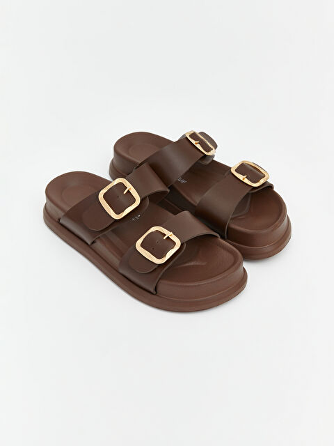 LCW STEPS  Deri Görünümlü Çift Bantlı Kadın Terlik - S6II04Z8-HDB